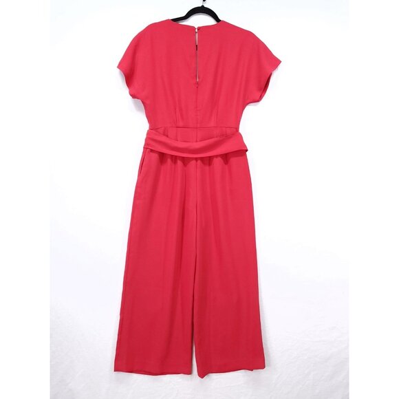 Boden Romilly Jumpsuit Size 4R Belted With Pockets Wide Cropped Leg Red V-Neck - Picture 3 of 14